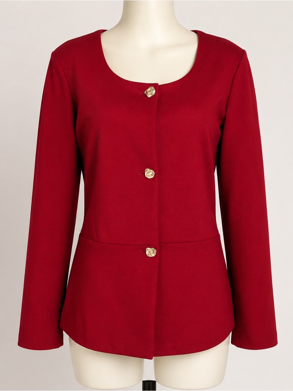 NWT Anne Klein Titian Red L Knit Cardigan Blazer Peplum Gold Button Quiet Luxury